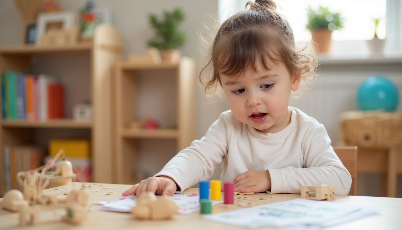 Copii fericiți jucându-se într-o sală de clasă Montessori bine organizată, cu materiale didactice specifice